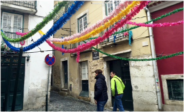 Steamers/ bunting in Lisbon's Alfama District, Portugal.