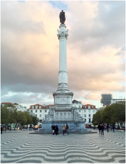 Rossio Square (Pedro IV Square) - Column of Pedro IV and patterned pavement - Pombaline-Baixa, Lisbon - Portugal.