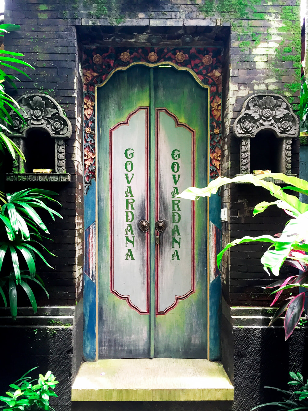 The front door to the Govardana Villa. Dwaraka, the Royal Villas, Ubud, Bali, Indonesia.
