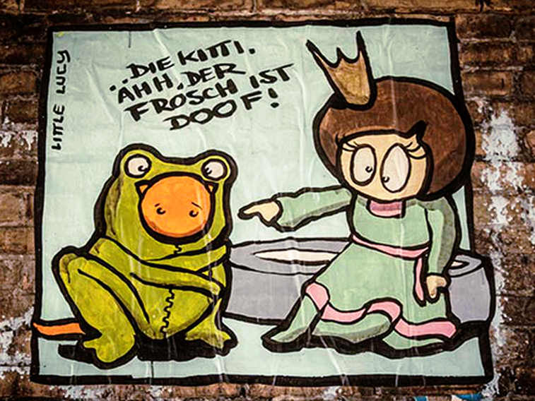 Street Art in Berlin, El Bocho - Little Lucy, princess and the frog.