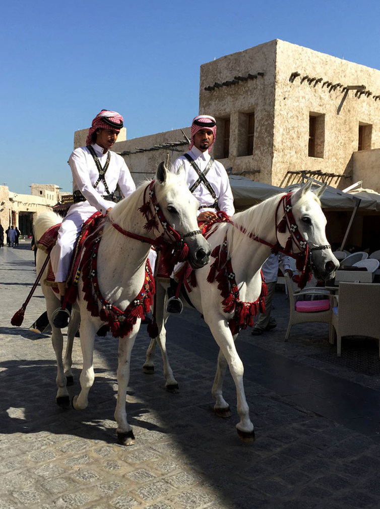 Qatar Airways free Doha city tour - 2 of Souq Waqifs' security on horseback.