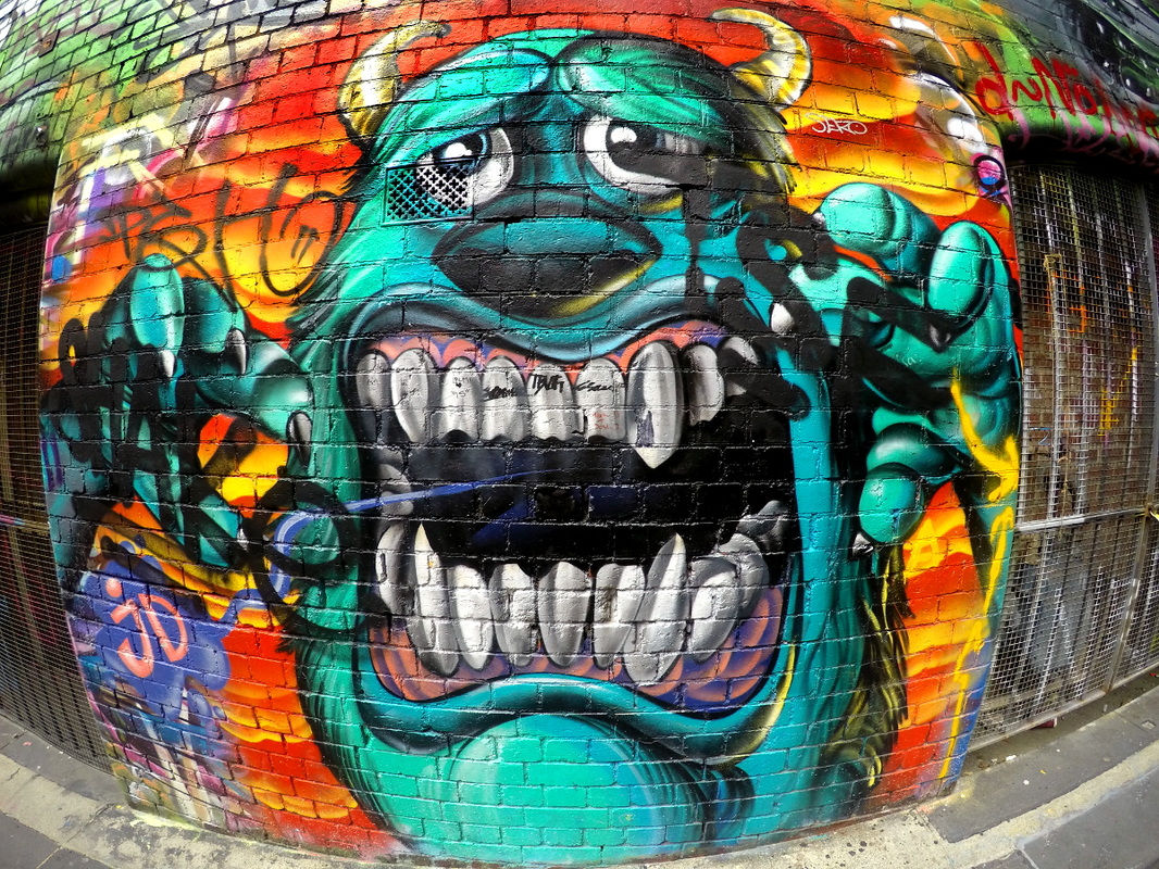 Hosier Lane Street Art, Melbourne, Australia, September 2015 - Piece by Jack Douglas. (Sully)