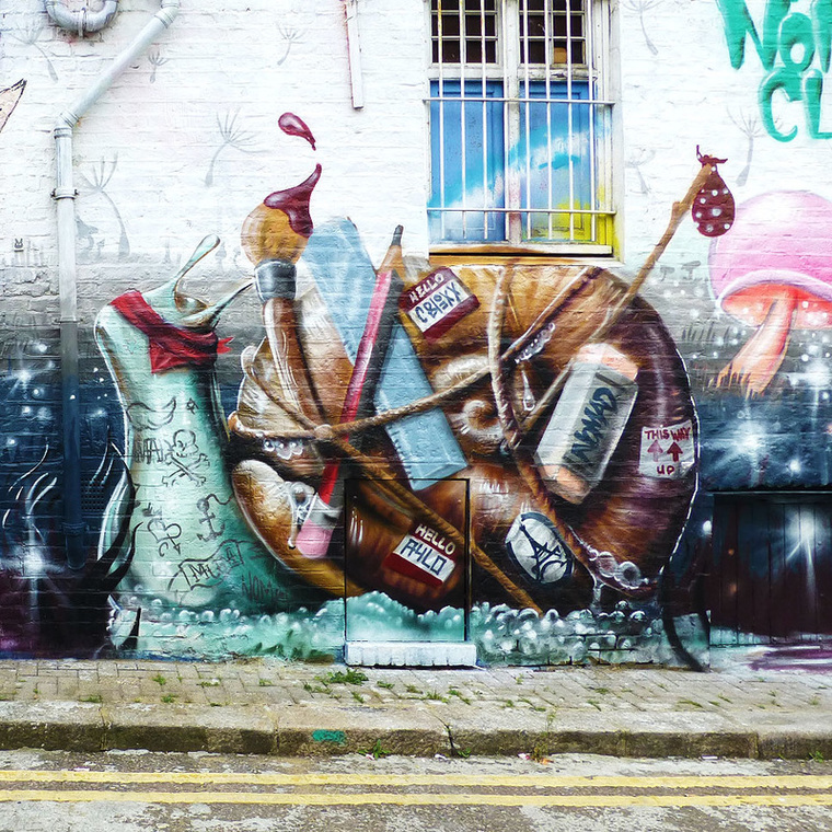 Camden Snail by Nomad Clan duo Aylo and CBloxx, Hawley Mews, Camden Town - Camden Town Street Art, London England - Tily Travels.