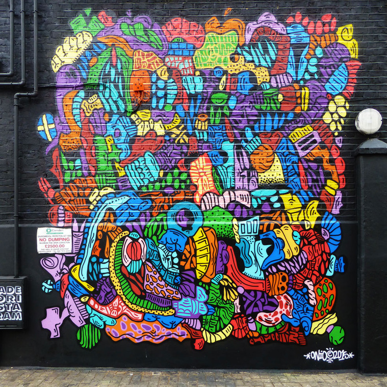 Abstract work by Onio, Hawley Mews, Camden Town - Camden Town Street Art, London England - Tily Travels.