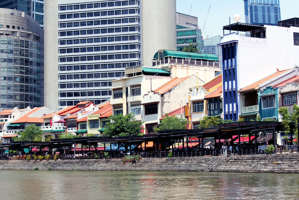 A view of Boat Quay from the Singapore River.