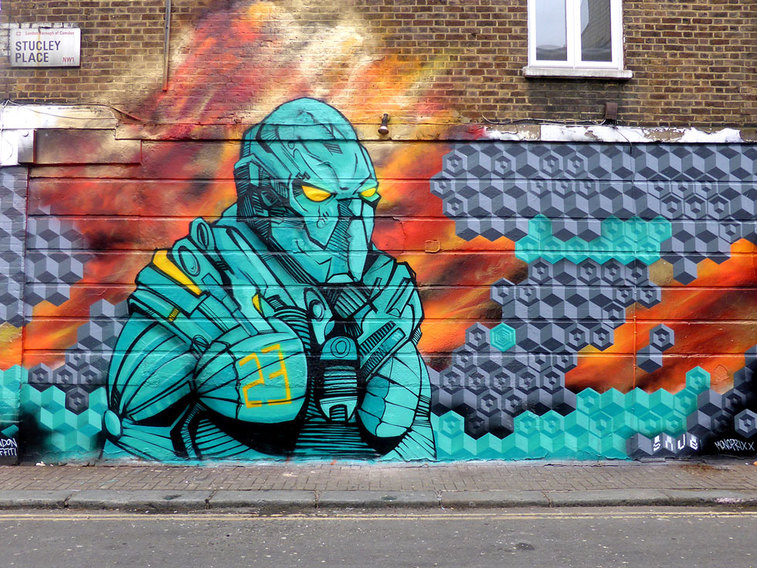 Mongrel vs 2000ad by Snub23, Stucley Place, Camden Town - Camden Town Street Art, London England - Tily Travels.