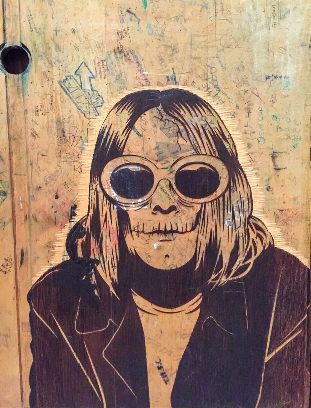 Singapore: Art From The Streets Exhibition at the ArtScience Museum - Kurt Cobain detail of Retired Stencil Cluster - D*Face - 2000-2017.