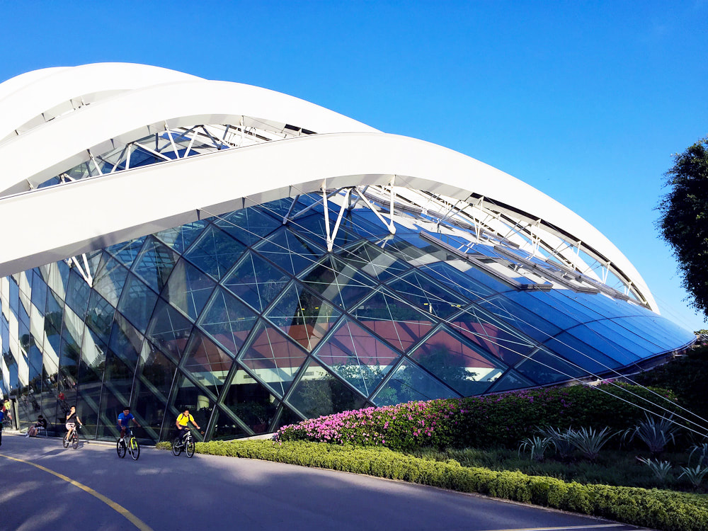 Architectural design - exterior of the Flower Dome at Gardens by the Bay, Singapore.
