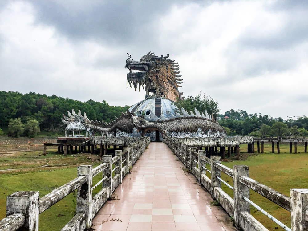 Looking back at the dragon on my way to the water slides // Hue: Ho Thuy Tien, Photos of Vietnam's Abandoned Water Park.