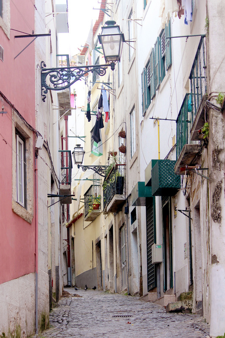 Alfama district - Pastel architecture in the narrow backstreets of Lisbon's Old Quarter.