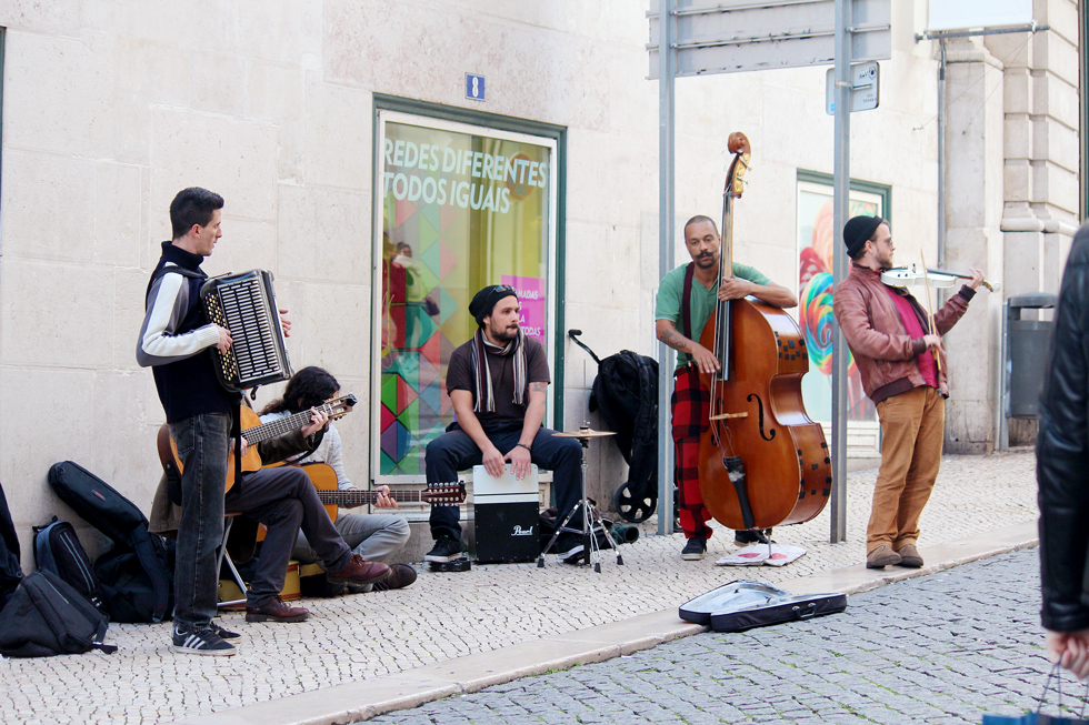 Musicians busking on Rua do Carmo - Chiado, Lisbon - Portugal.