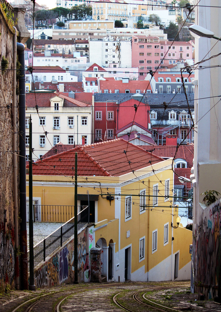 The view of homes built on the hills of Lisbon from Calçada do Lavra - Lisbon - Portugal.