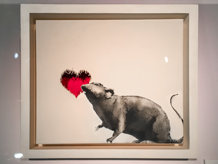 Singapore: Art From The Streets Exhibition at the ArtScience Museum - Rat and Heart - Banksy - 2015. 