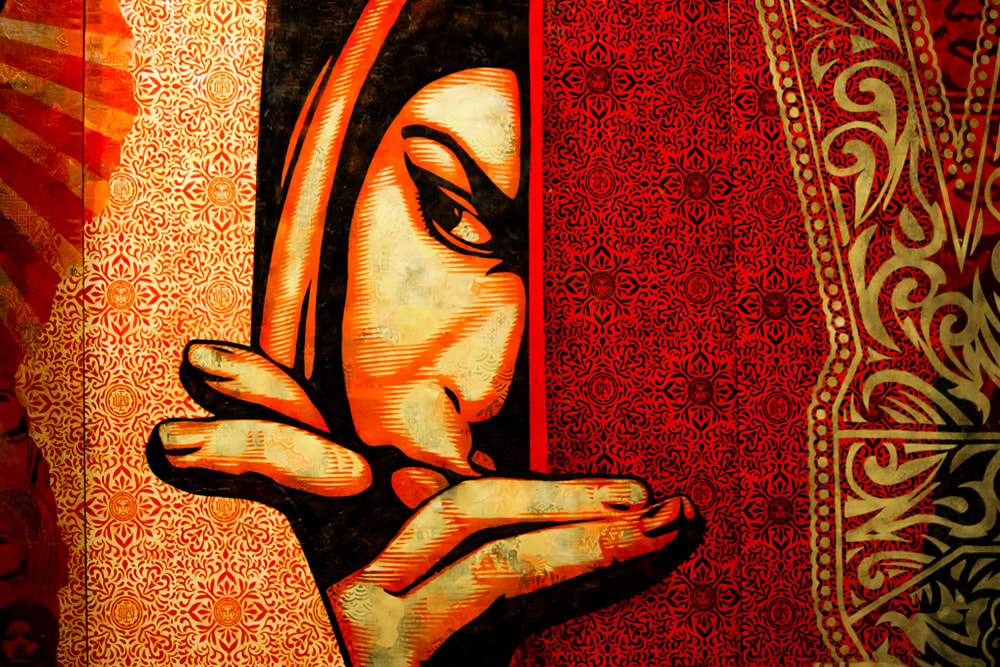 Singapore: Art From The Streets Exhibition at the ArtScience Museum - Detail of Middle East Mural - Shepard Fairey (Obey) - 2009.