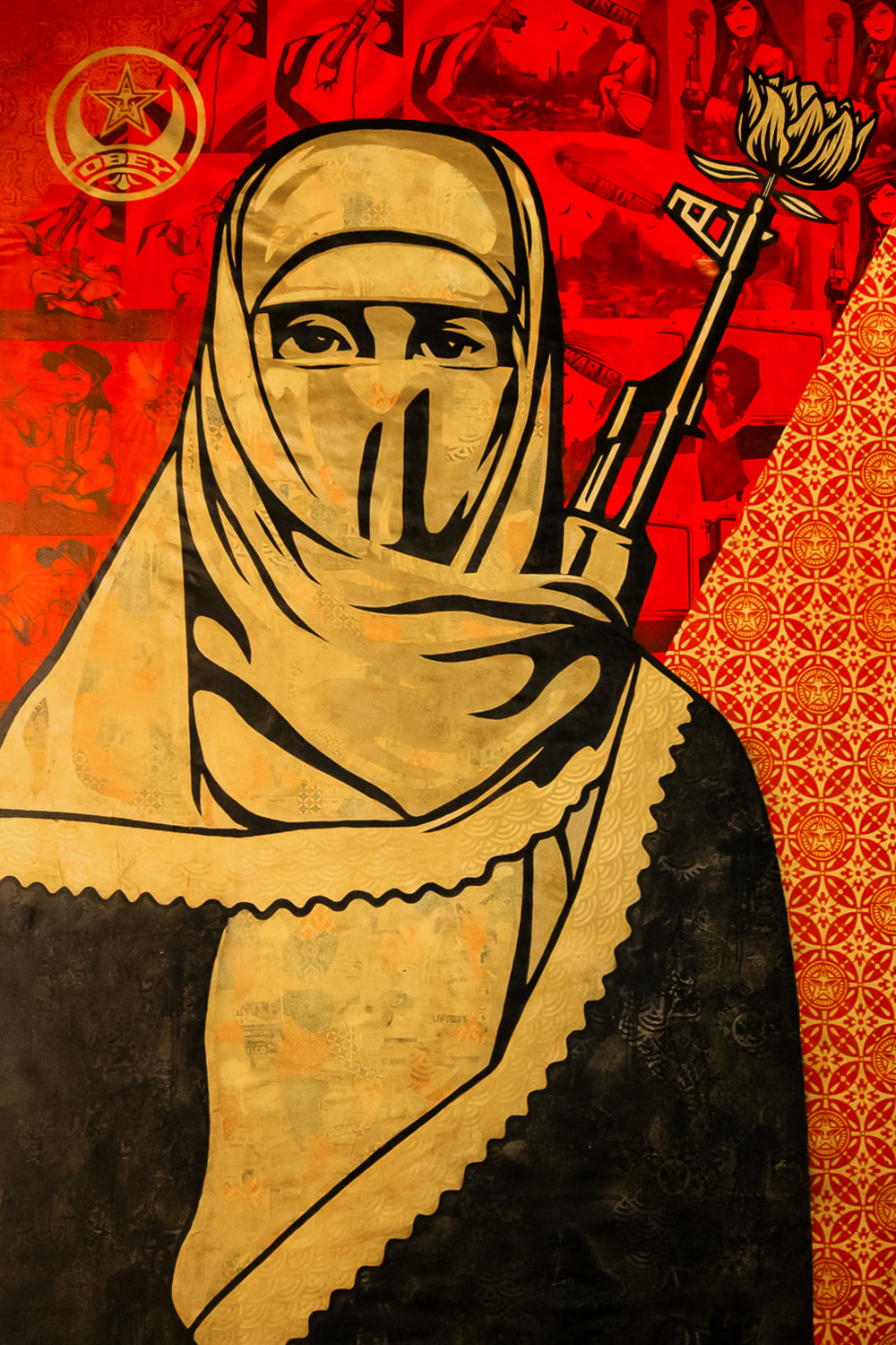Singapore: Art From The Streets Exhibition at the ArtScience Museum - Detail of Middle East Mural - Shepard Fairey (Obey) - 2009.