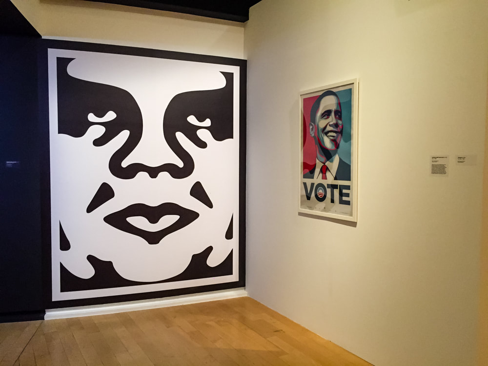 Singapore: Art From The Streets Exhibition at the ArtScience Museum - The beginning of the large collection of Shepard Fairey (Obey) works.