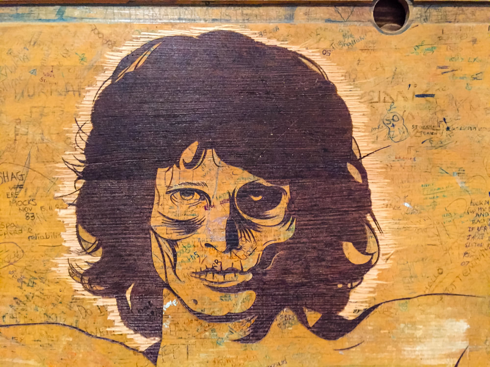 Singapore: Art From The Streets Exhibition at the ArtScience Museum - Jim Morrison detail of Retired Stencil Cluster - D*Face - 2000-2017.