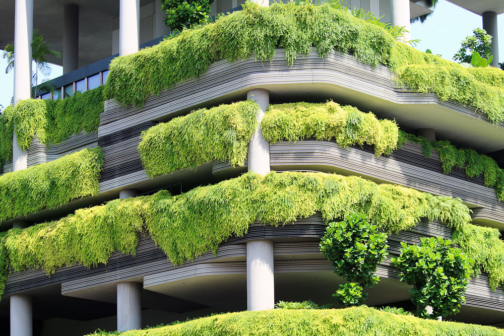 A fraction of the impressive vertical gardens applied to the exterior of the PARKROYAL on Pickering hotel, in Singapore.