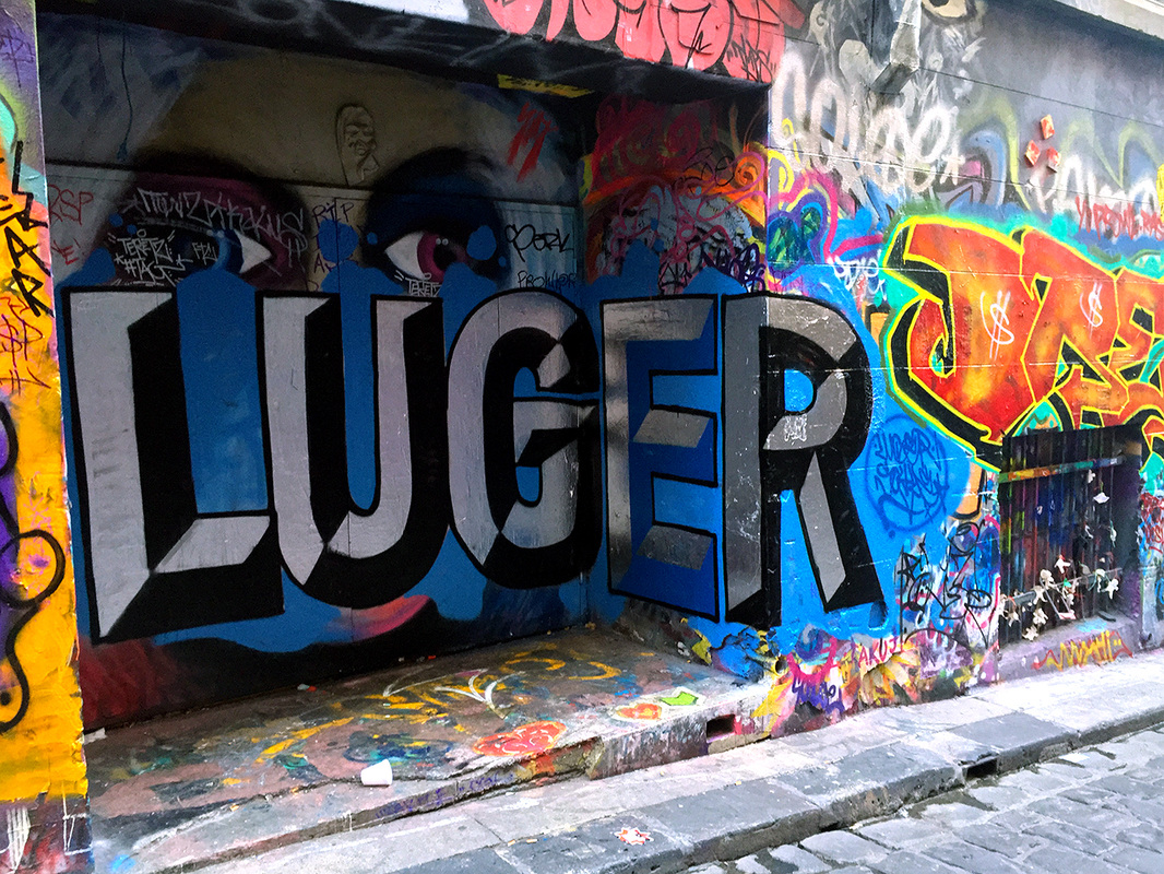 Hosier Lane Street Art, Melbourne, Australia, February 2016 - Self titled by Luger.