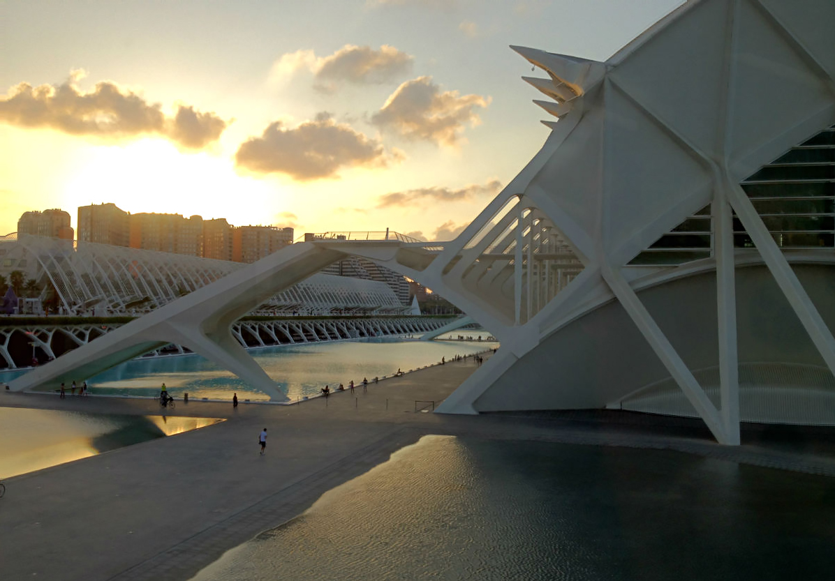 Sunset over the the city of arts and sciences, Valencia, Spain.