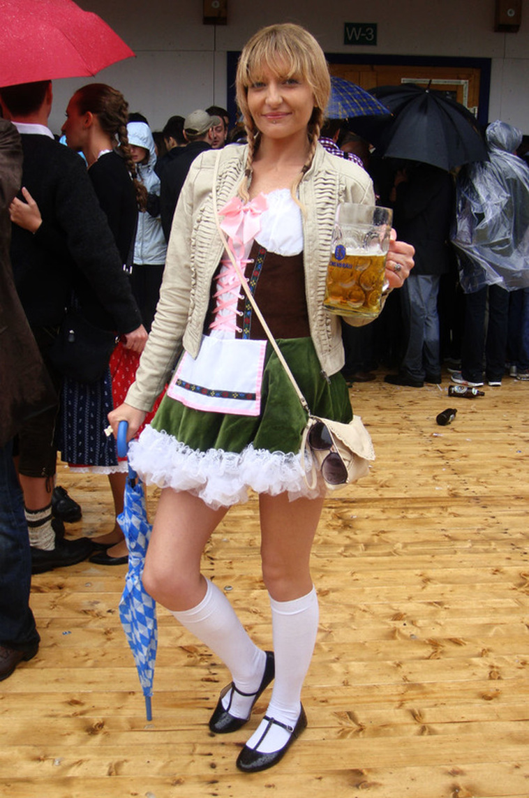 Oktoberfest Munich Photo Diary - Image of me in my dirndl drinking Lowenbrau.