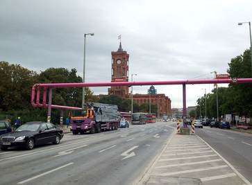 Berlin photo diary - Pink pipes crossing Spandauer Straße.