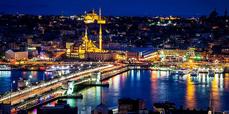 International Airport's with Free Layover Transit Tours - Ataturk International Airport, Istanbul, Turkey - Arial view of Istanbul at night.