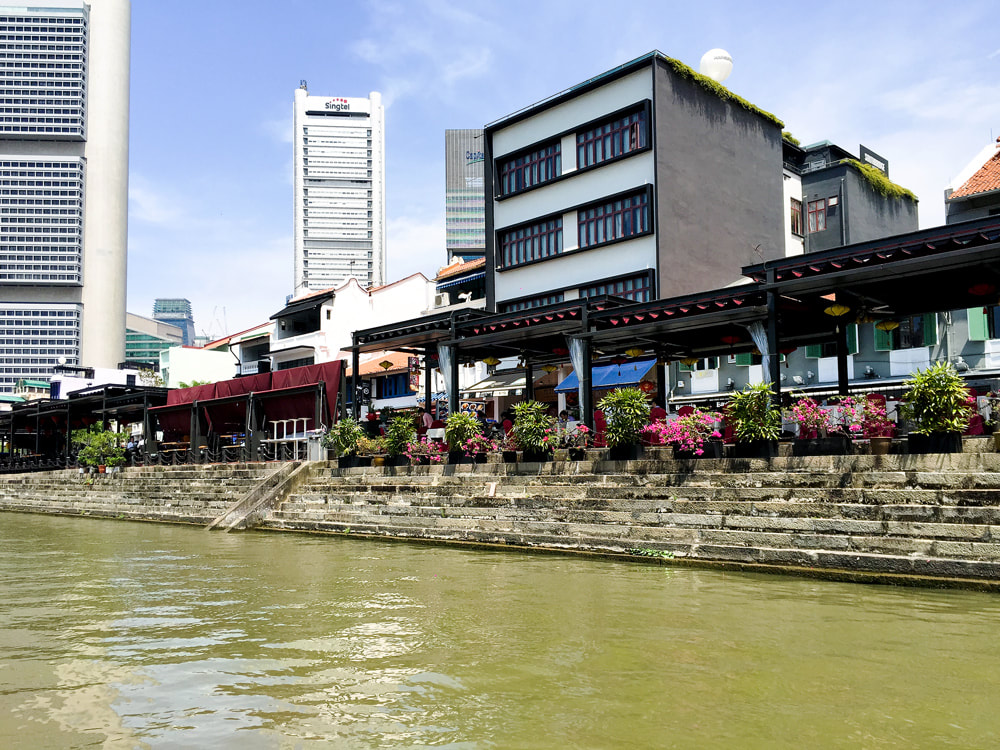 A view of Boat Quay from the Singapore River.