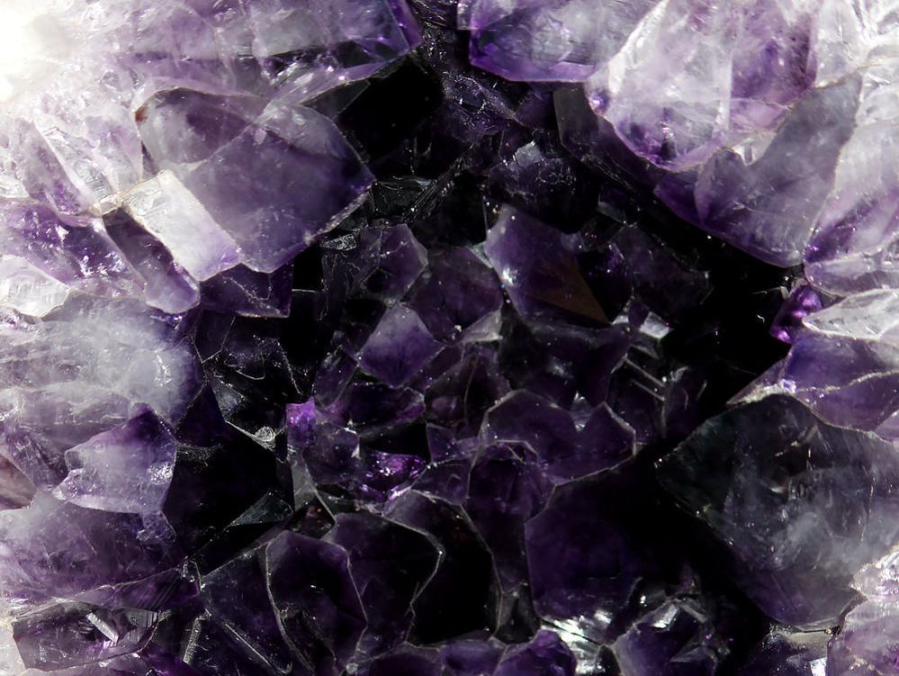 Close up of raw amethyst at the crystal display upon exit, inside the Cloud Forest at Gardens by the Bay in Singapore.