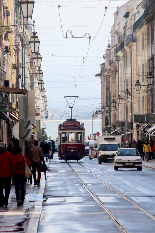 A Hills Tramcar Tour travelling along Rua da Prata - Pombaline - Baixa, Lisbon - Portugal.