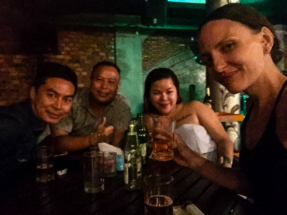 Beers with the band at Rama Sport, Luang Prabang, Laos.
