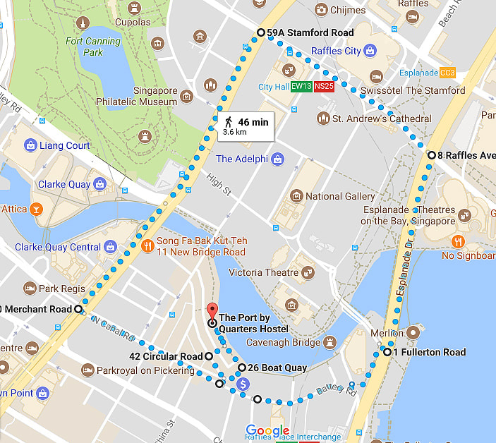 Map of my scenic walk around Singapore city.