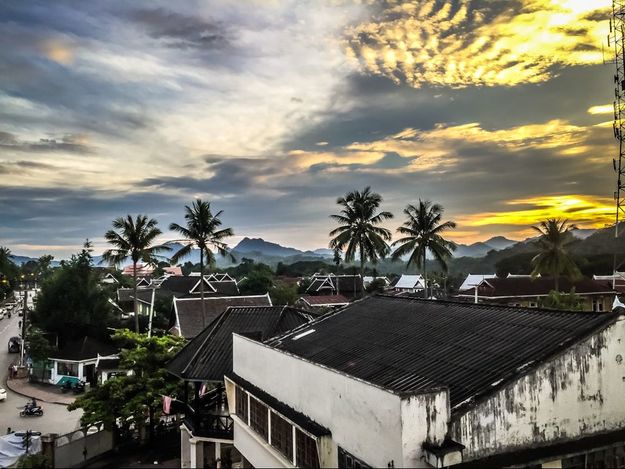 Gorgeous sunset from the Indigo Cafe Rooftop Bar. Luang Prabang, Laos.