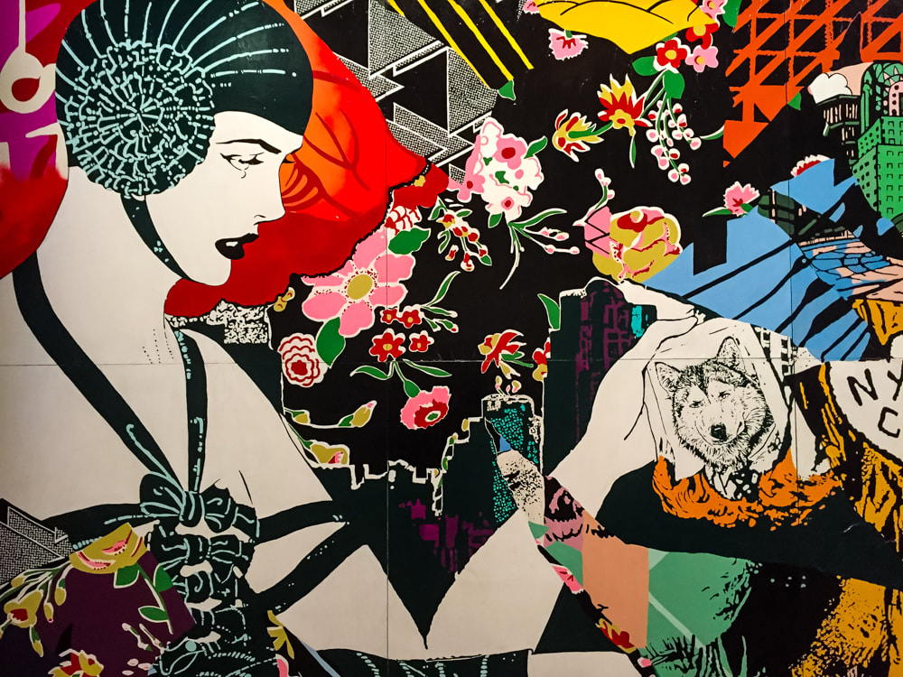 Singapore: Art From The Streets Exhibition at the ArtScience Museum - Detail of Eastern Skies - Faile - 2017.